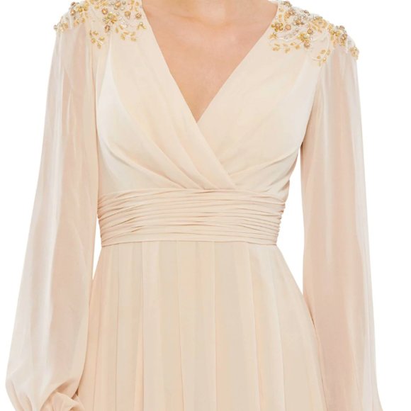 MAC DUGGAL 55694 EMBELLISHED SHOULDER BLOUSON SLEEVE porcelain GOWN sz 4 - Picture 2 of 4